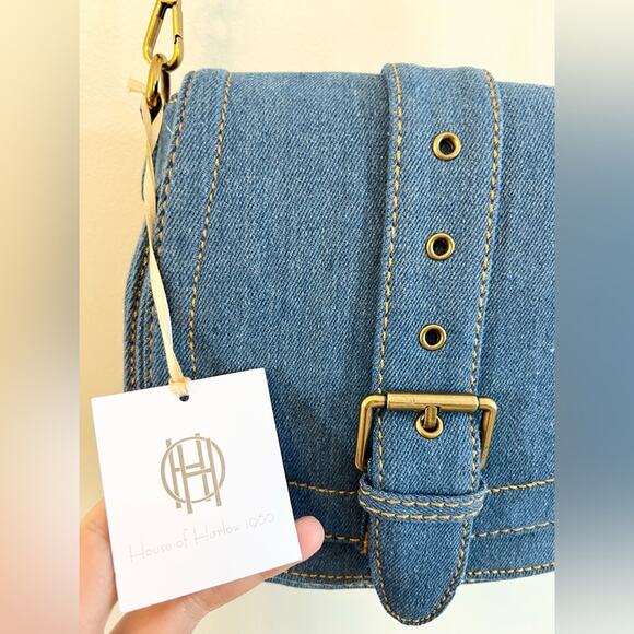 House of Harlow NWT denim saddle bag crossbody bag 70s Jean spring summer buckle - Picture 3 of 8